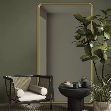 Mirror in gold frame with rounded corners Puffy