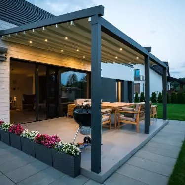 Terrace Elegancy with opening fabric roof and LED lighting