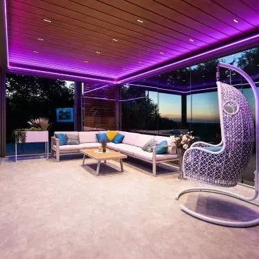 Technic Pro Terrace with integrated ZIP blind, glazing, shutters and RGB LED lighting