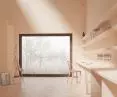 Large windows act as a living painting. Interior of the painting studio