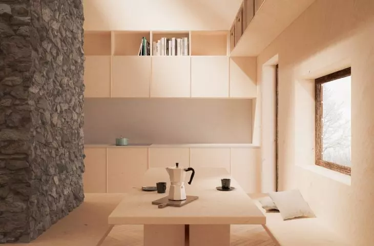 Wnętrza skupione są wokół kamiennego pieca