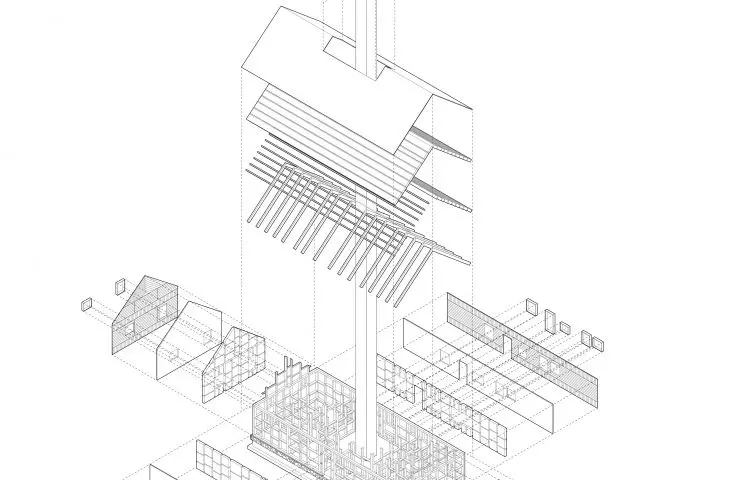 Artist residency project, construction axonometry