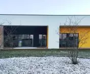 The kindergarten in Opole is a simple, one-story building