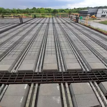 TECHNOBETON dense rib ceiling during installation - service and office building in Tarnow, Poland