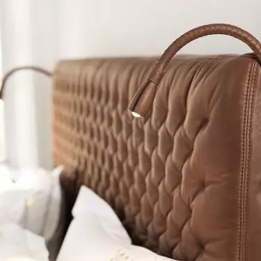 DUXIANA headrest in the finest Dakota leather with integrated bedside lamps