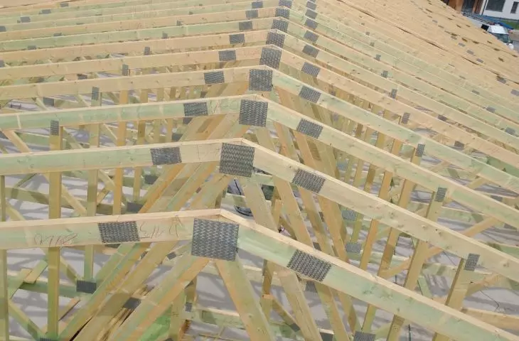 Prefabricated trusses installed on a multi-family building
