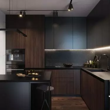 Kitchen with dark brown fronts