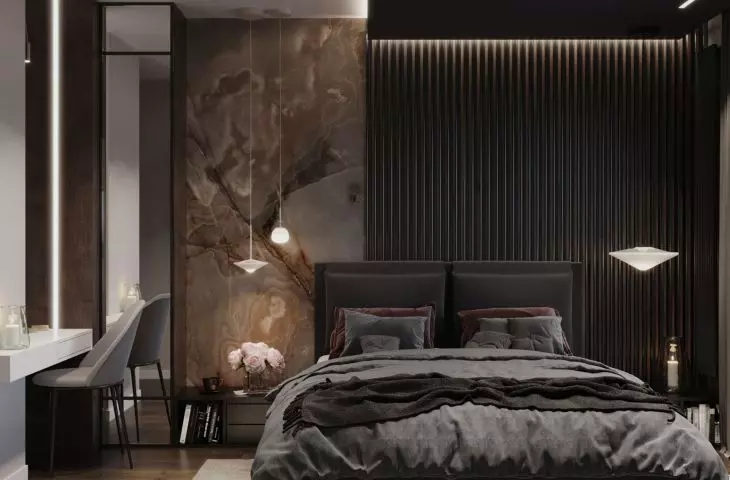 Bedroom with upholstered bed