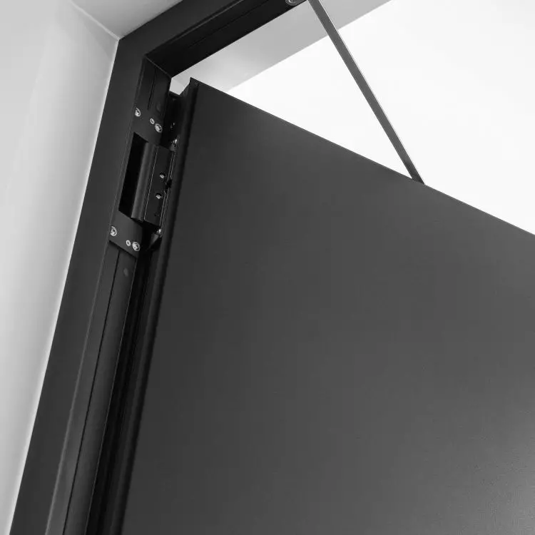 Hidden Phantom hinge mounted on door with opening stop