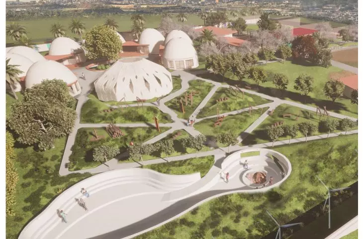 Widok na projektowaną osadę i tereny zielone