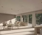 Interior of the therapy room overlooking the green surroundings