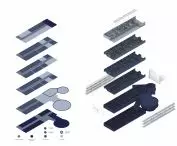 Anxiety therapy house design, axonometry with zoning designation