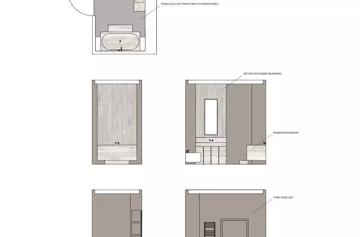 Projekt wnętrza łazienki w domu jednorodzinnym, proj.: Zuzanna Łomzik