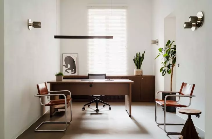 The designers transformed the interior of the townhouse into office space