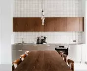 dark wood in the kitchen contrasts with white