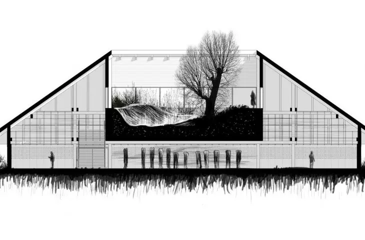 Design of the house of the dead, cross-section, in the interior there is a garden