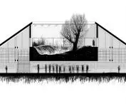 Design of the house of the dead, cross-section, in the interior there is a garden
