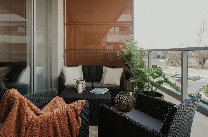 The balcony serves as a summer living room
