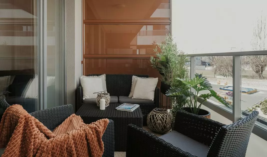 The balcony serves as a summer living room