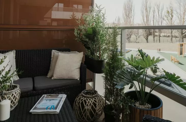 The balcony has been divided into three zones