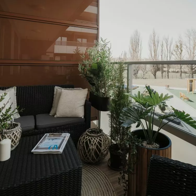 The balcony has been divided into three zones