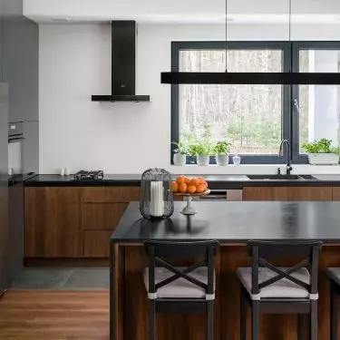 Kitchen with dark island