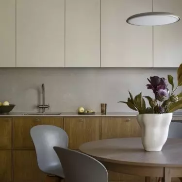 Kitchenette fits into living room arrangement