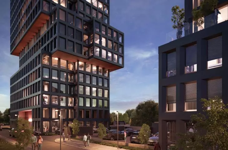 Biurowice przy rondzie Rataje i ul. Komedy w Poznaniu, wizualizacja, proj. EASST Architects