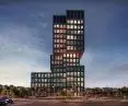 Office building at Rataje traffic circle and Komeda street in Poznań, visualization, design by EASST Architects.