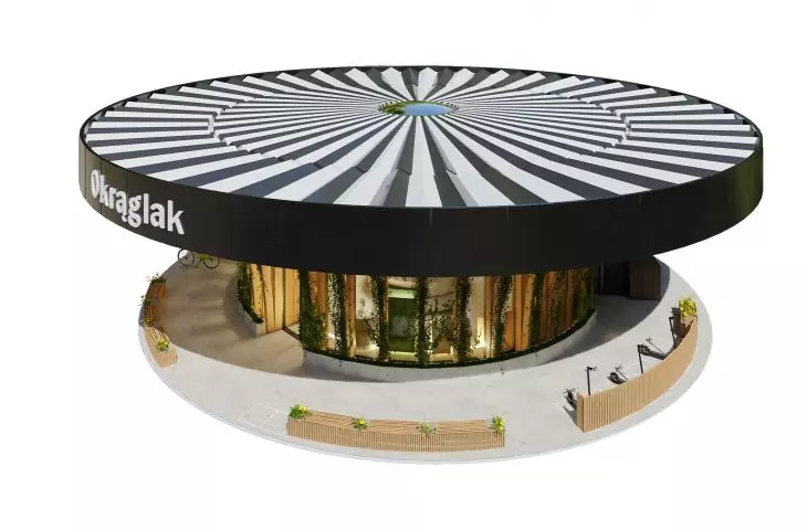 The roof of the Roundhouse was constructed in the form of a distinctive two-color shield