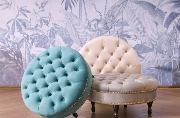 Upholstered poufs are one of the hallmarks of this style