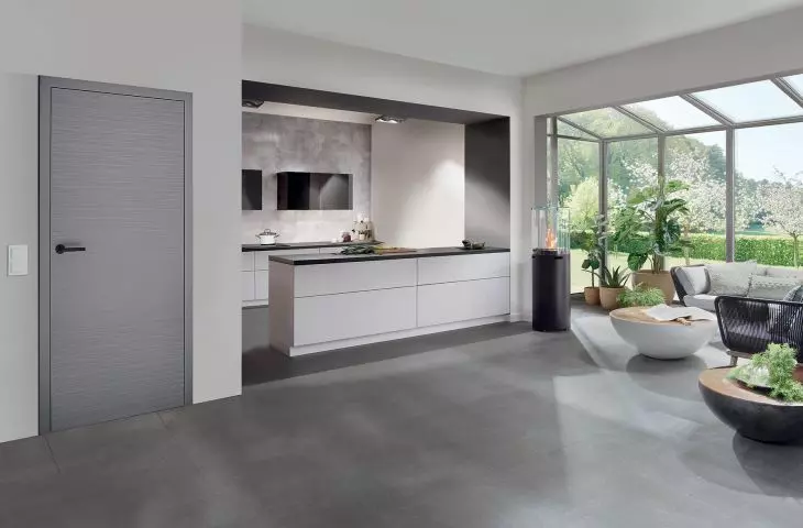 DesignLine Concepto rebate-free wooden door, RAL 7037 ash color