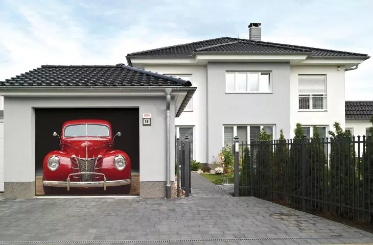 Sectional garage door with Duragrain surface, individual design