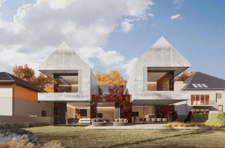 Facade reflects surrounding nature