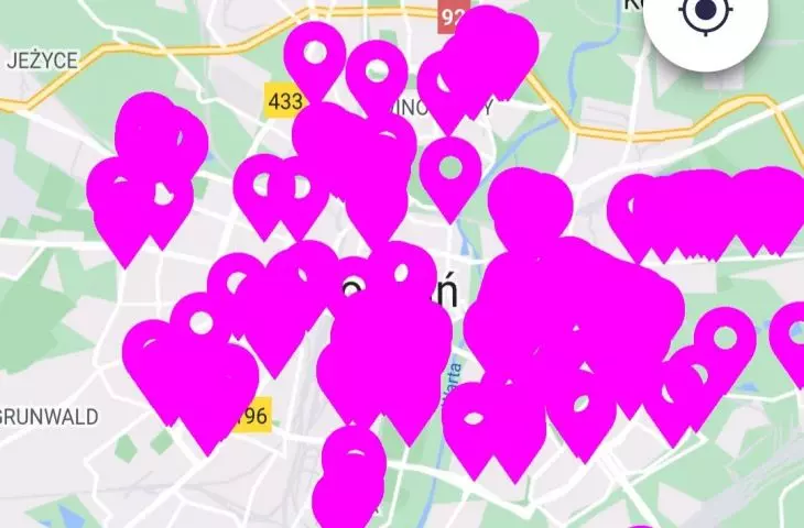 Smart City Poznań - map with marked tab for reporting illegal advertisements