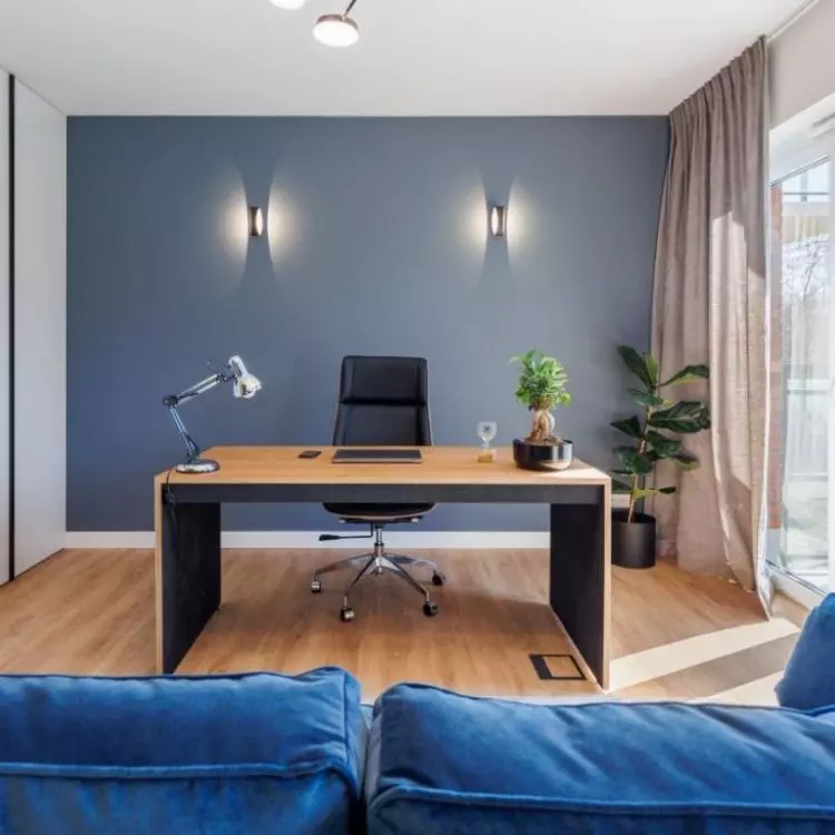 Cabinet with a navy blue wall 