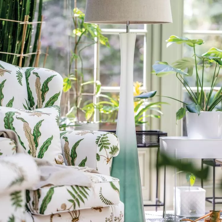 Lampa podłogowa Siena Green Matt z lnianym abażurem