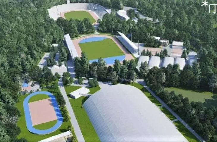 Master plan for Golęcin sports center in Poznań - visualization of MPU planning intentions, general view from the south