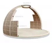 Wanda type dome house, segments: 1. construction of C24 wood, 2. filling of modules, 3. steel fixings
