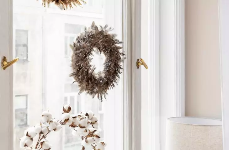 Feathers and cotton are great for creating an original wreath