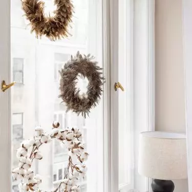 Feathers and cotton are great for creating an original wreath