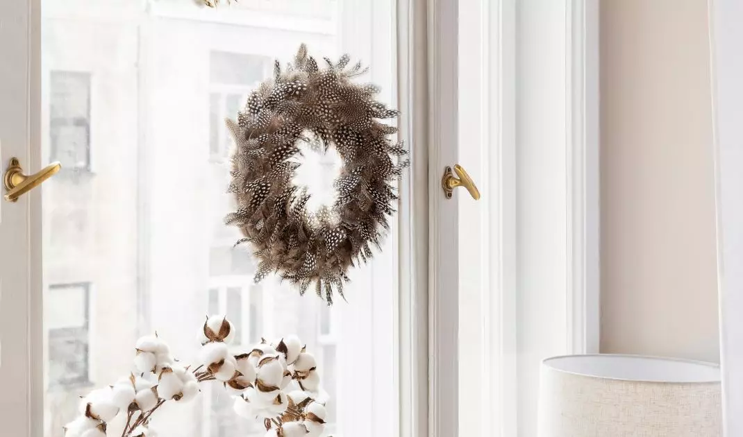 Feathers and cotton are great for creating an original wreath