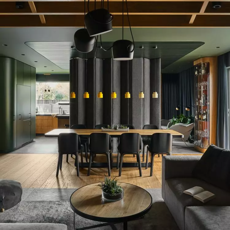 The dining room was separated from the kitchen by a felt partition