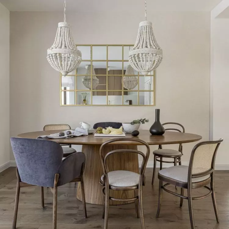 Dining room with three types of chairs