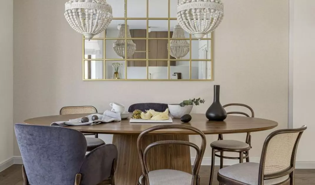 Dining room with three types of chairs