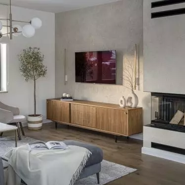 Living room with a decorative wall 
