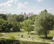 The tree-filled garden of the Warsaw University Library is a place frequently visited by locals and tourists alike