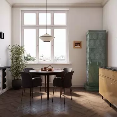 In the kitchen there is an old tiled stove