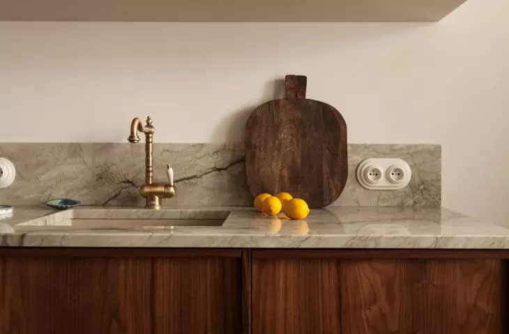 American walnut-colored kitchen 