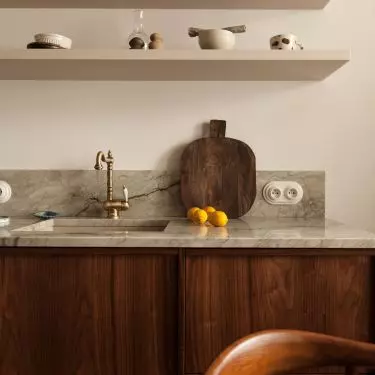 American walnut-colored kitchen 